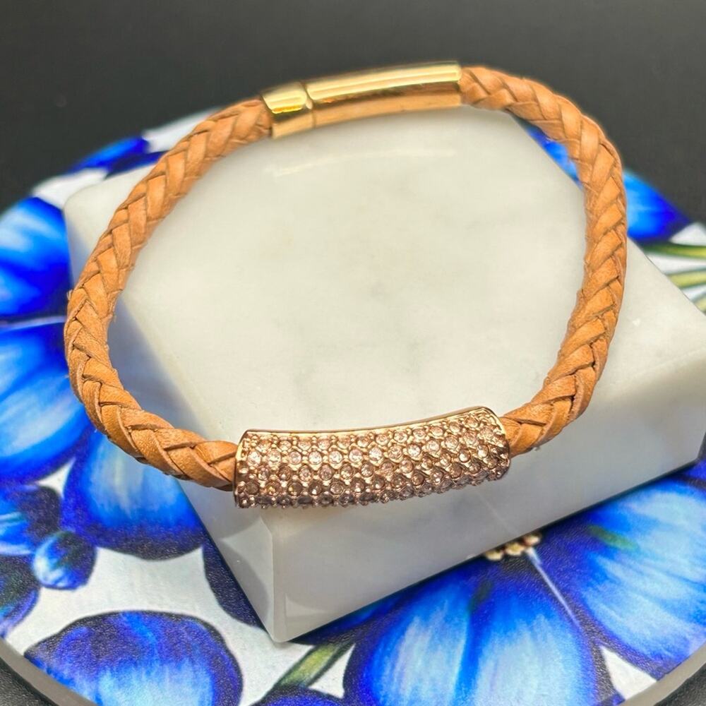 Michael Kors braided cord bracelet Rhinestone accents #J33 rose gold tone